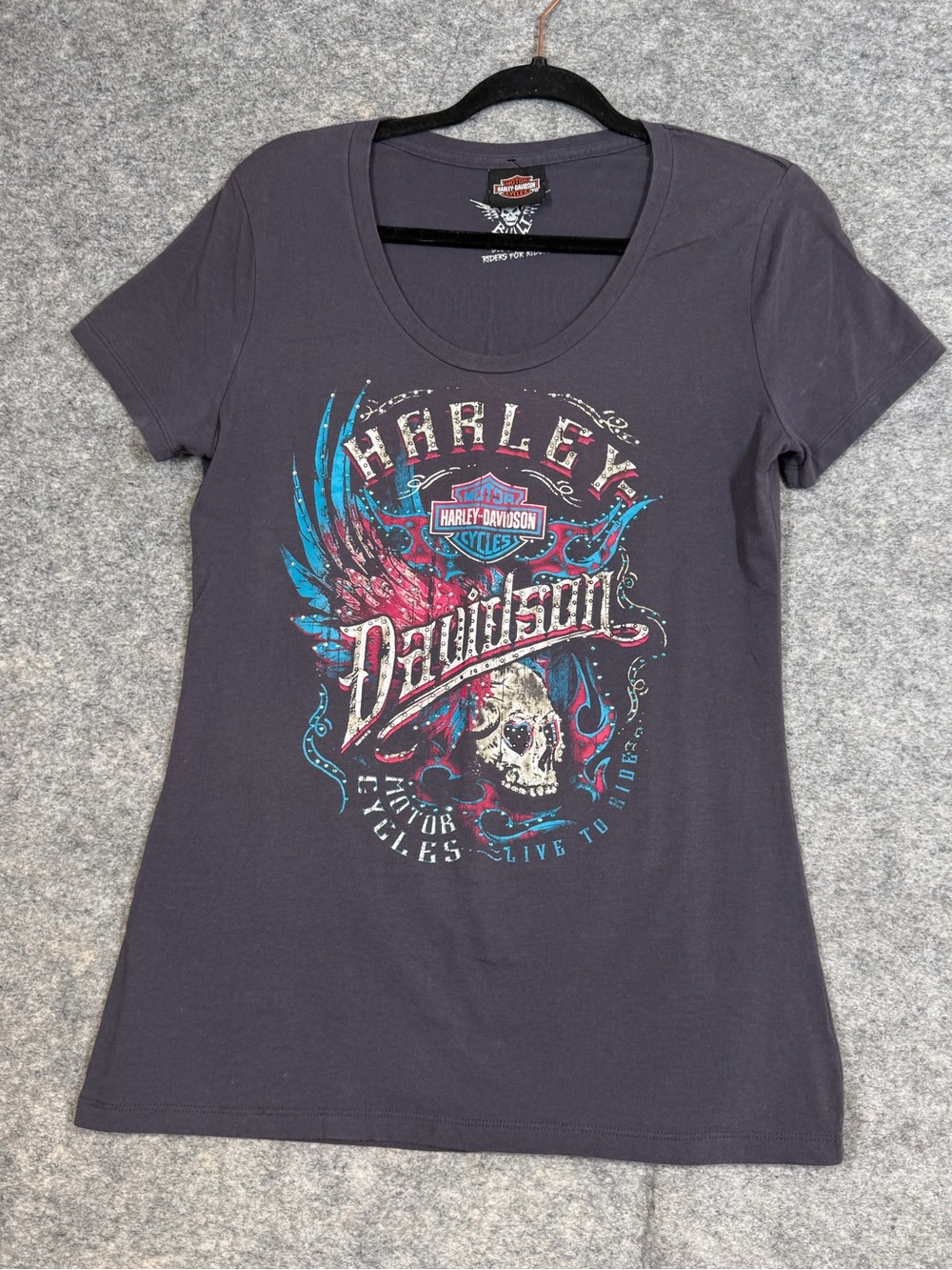 Harley Davidson Voodoo New Orleans Graphic Tee Gray Womens Biker Y2K Skull